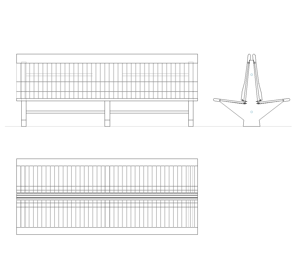 Timber park bench with A-frame bracing DWG CAD Block