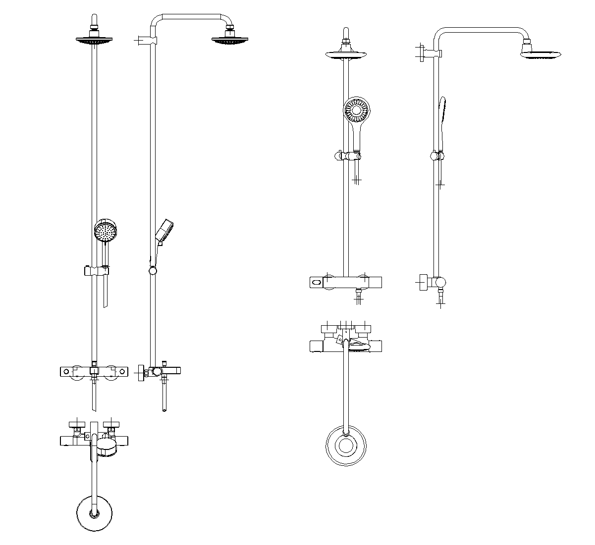 2 different full shower systems DWG CAD Block Free Download