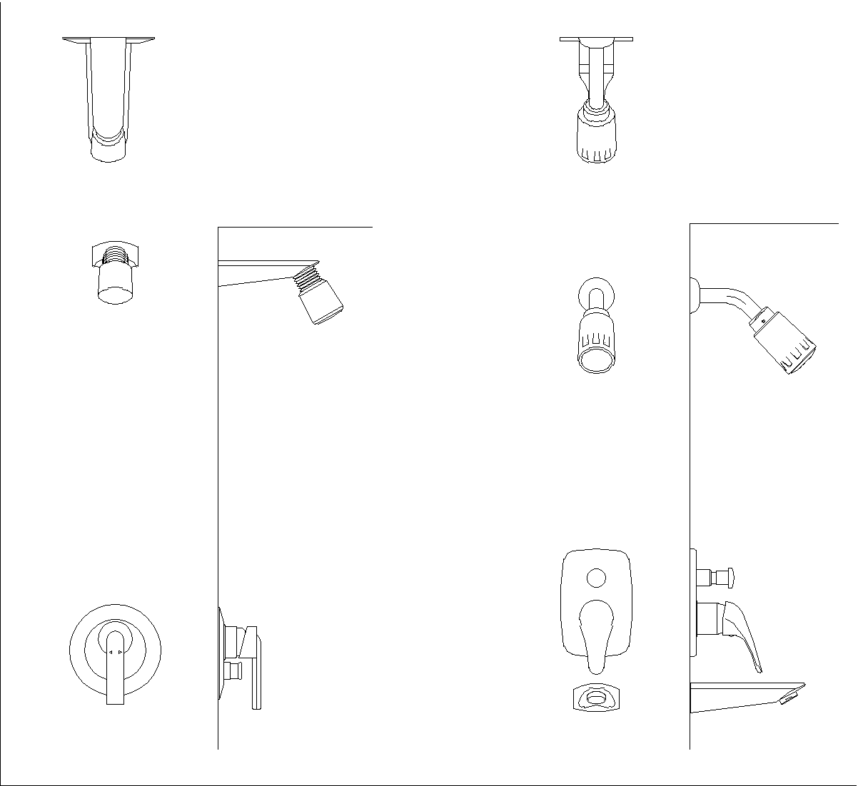 Short-arm fixed shower heads DWG CAD Block Free Download